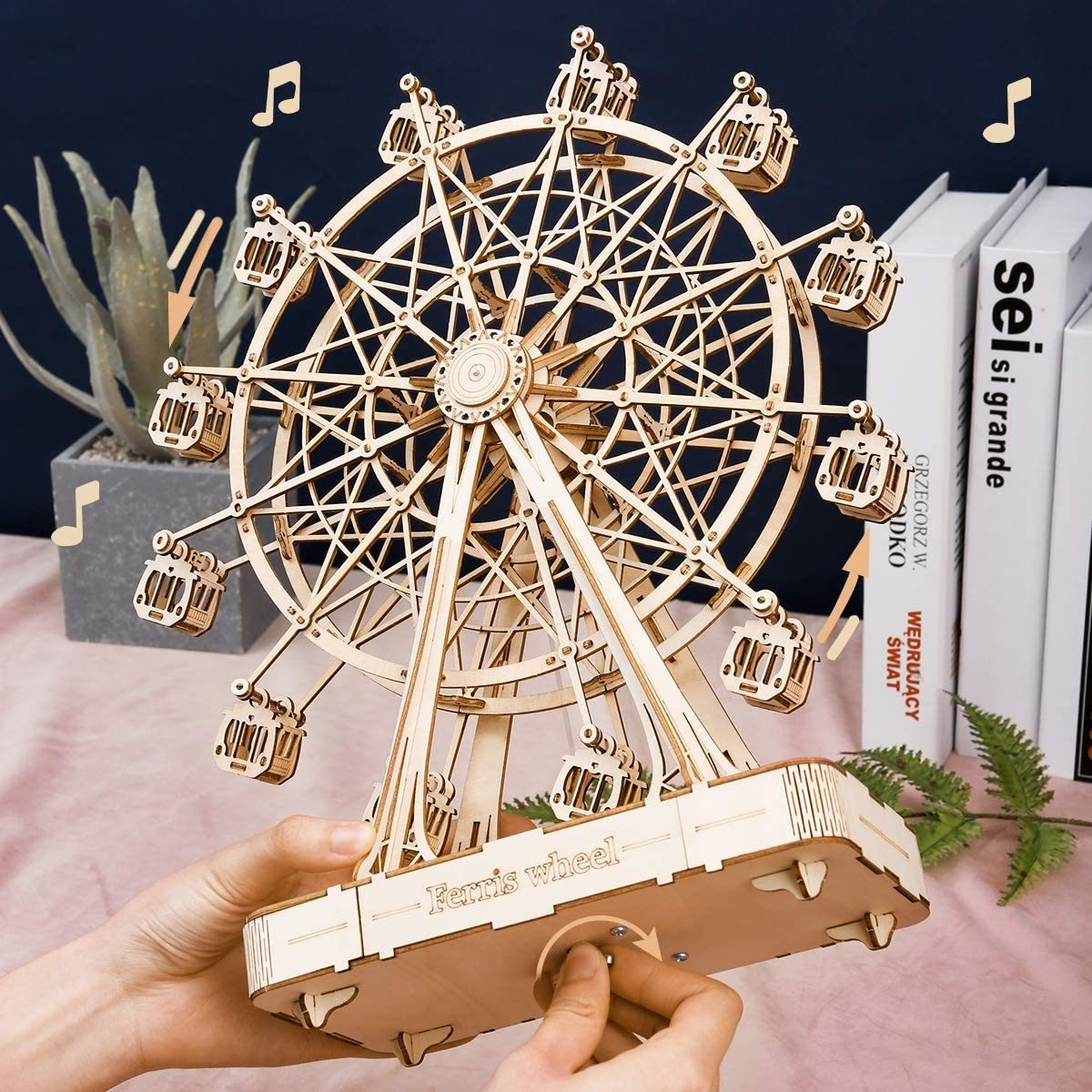 DIY Wooden Rotatable Ferris Wheel Model With Playing Music Toys For Children Birthday TGN01