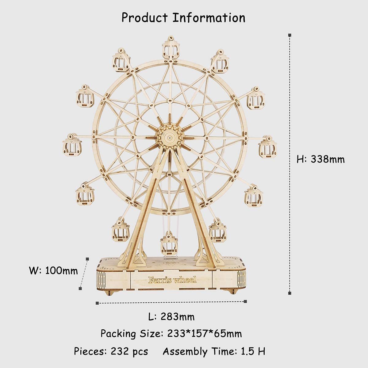 DIY Wooden Rotatable Ferris Wheel Model With Playing Music Toys For Children Birthday TGN01