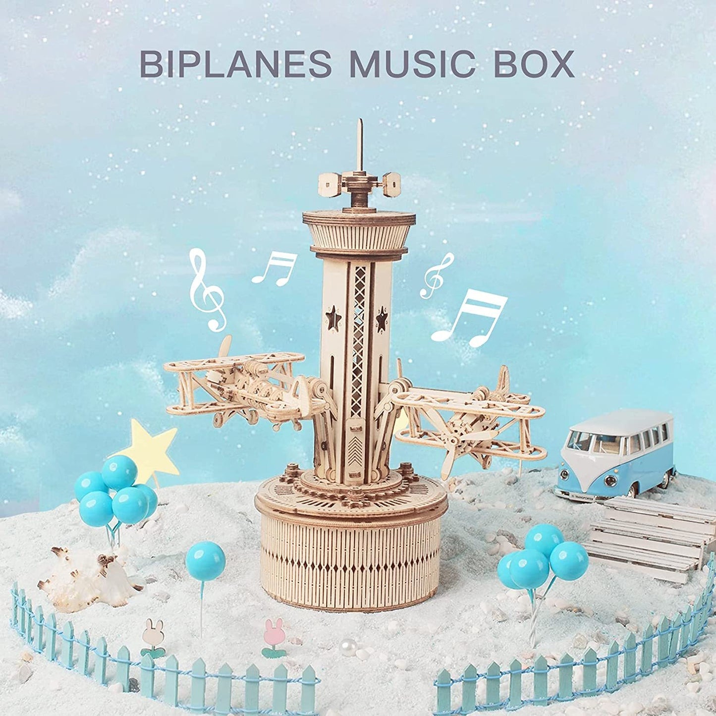 3D Wooden Puzzles For Adults DIY Musical Box Model Kit To Build Self-Assembly Building Kit Airplane- Control Tower