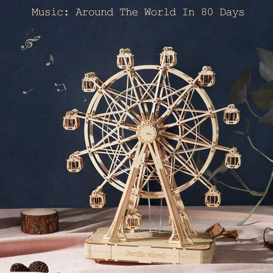 DIY Wooden Rotatable Ferris Wheel Model With Playing Music Toys For Children Birthday TGN01