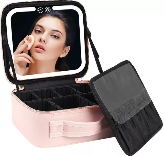 Travel Makeup Bag with LED Mirror Vanity Case – Beauty Makeup Travel Cosmetic Bag for Women