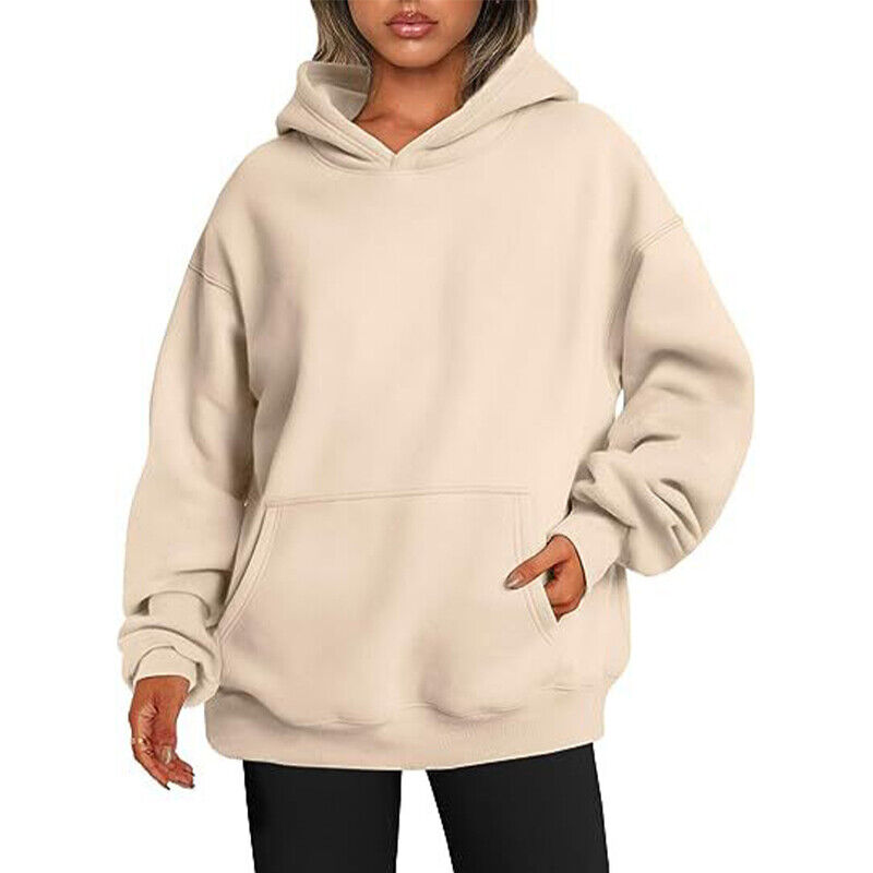 Ladies Hooded Sweatshirt Long Sleeve Hoodies Women Solid Color Fall Casual Thick