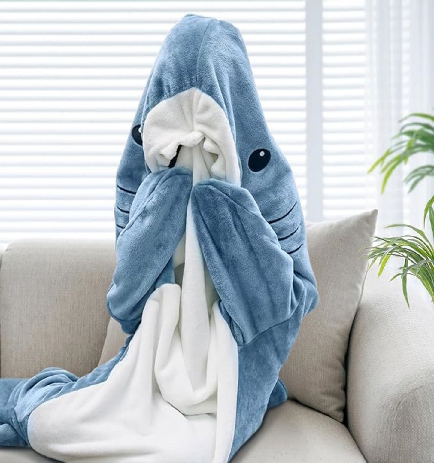 Ambitelligence Shark Blanket Hoodie Onesie For Adults And Kids, Cozy Flannel Shark Costume Shark Sleeping Bag