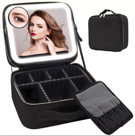 Travel Makeup Bag with LED Mirror Vanity Case – Beauty Makeup Travel Cosmetic Bag for Women