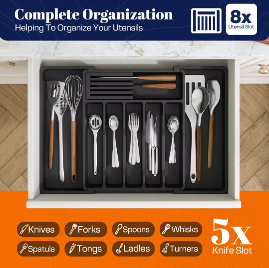 Expandable Silverware Organizer and Cutlery Tray for Drawer Storage Solutions