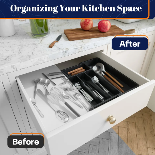 Expandable Silverware Organizer and Cutlery Tray for Drawer Storage Solutions