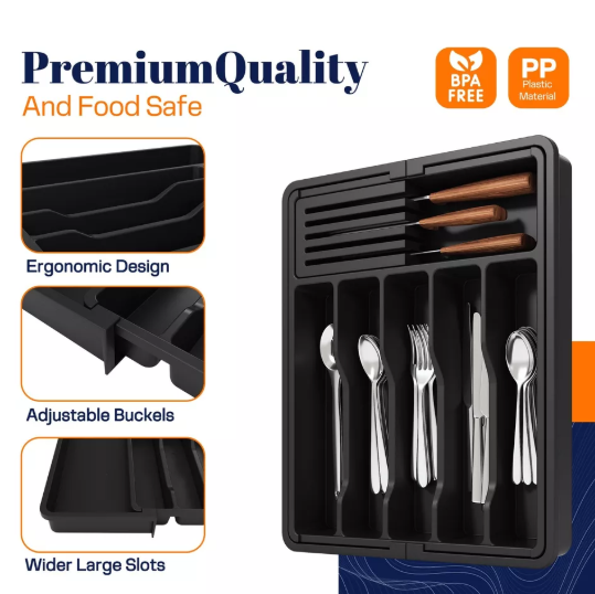 Expandable Silverware Organizer and Cutlery Tray for Drawer Storage Solutions