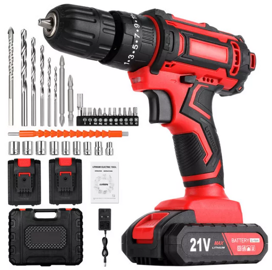 21V Electric Screwdriver Set – Cordless Power Drill & Impact Driver with Rechargeable Battery