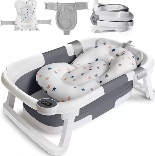 Foldable Infant Bathtub with Temperature & Cushion Bath Pad, Bath Net for Everyday Essentials