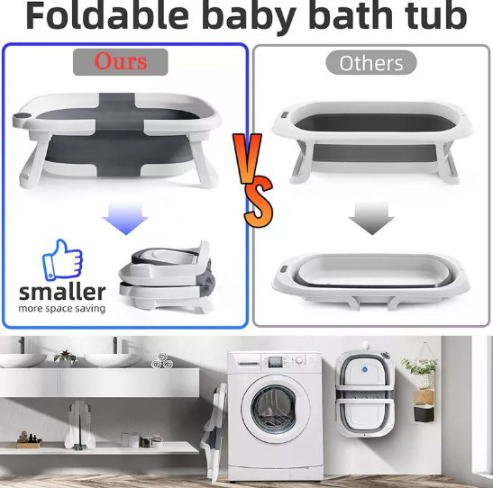 Foldable Infant Bathtub with Temperature & Cushion Bath Pad, Bath Net for Everyday Essentials