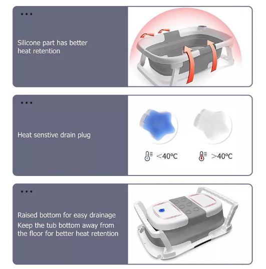 Foldable Infant Bathtub with Temperature & Cushion Bath Pad, Bath Net for Everyday Essentials
