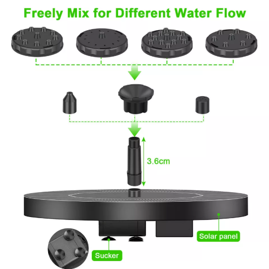 Solar Water Feature Fountain Pump for Bird Baths and Gardens