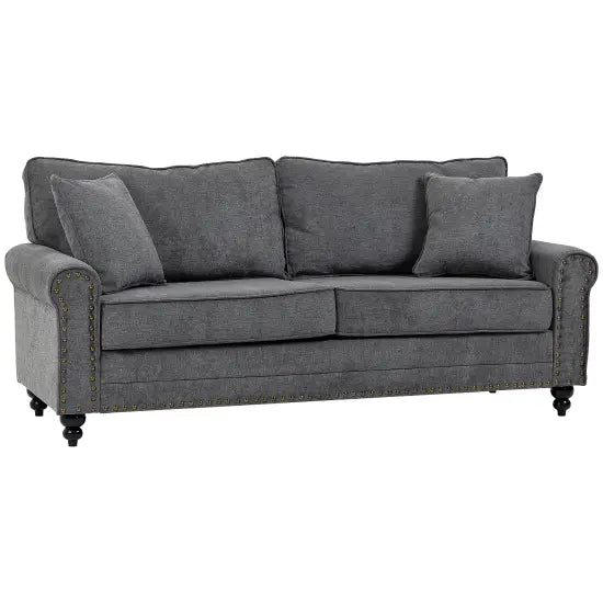 2 Seater Sofas for Living Room, Fabric Sofa with Nailhead Trim, Loveseat with Cushions and Throw Pillows, Grey