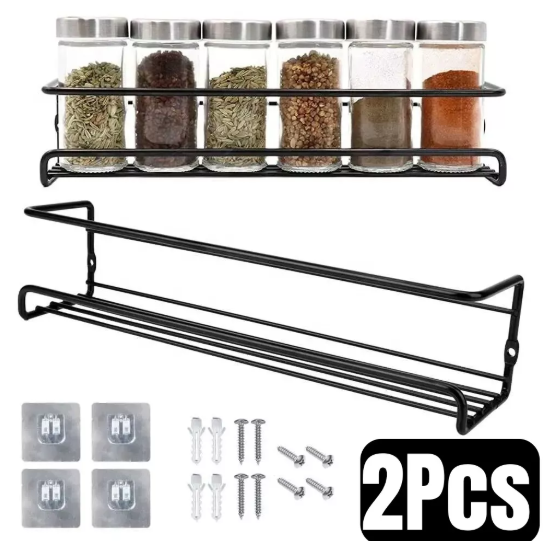 Wall Mounted Spice Rack and Kitchen Shelf Organizer for Seasoning Storage