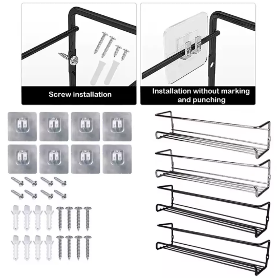 Wall Mounted Spice Rack and Kitchen Shelf Organizer for Seasoning Storage