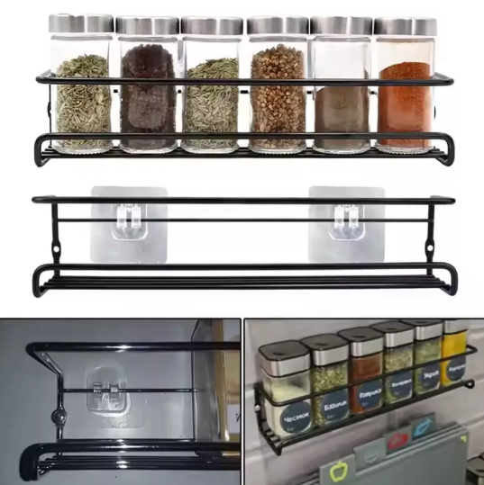 Wall Mounted Spice Rack and Kitchen Shelf Organizer for Seasoning Storage