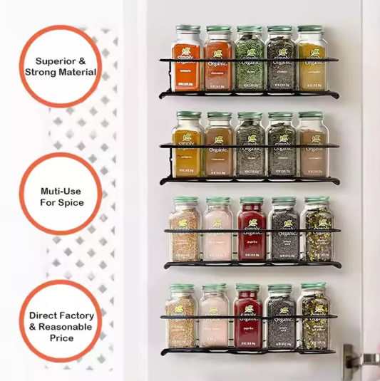 Wall Mounted Spice Rack and Kitchen Shelf Organizer for Seasoning Storage