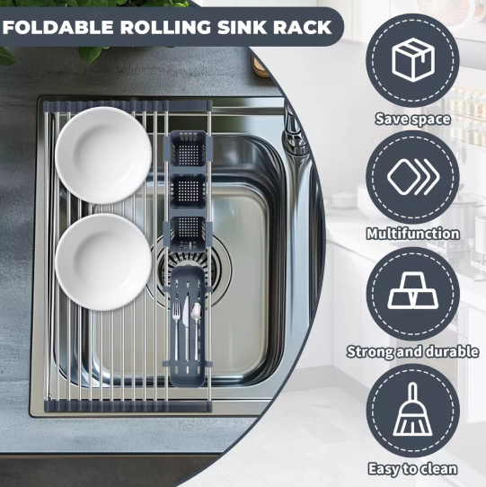 Adjustable Kitchen Dish Drying Rack – Space-Saving Kitchen Sink Drainer