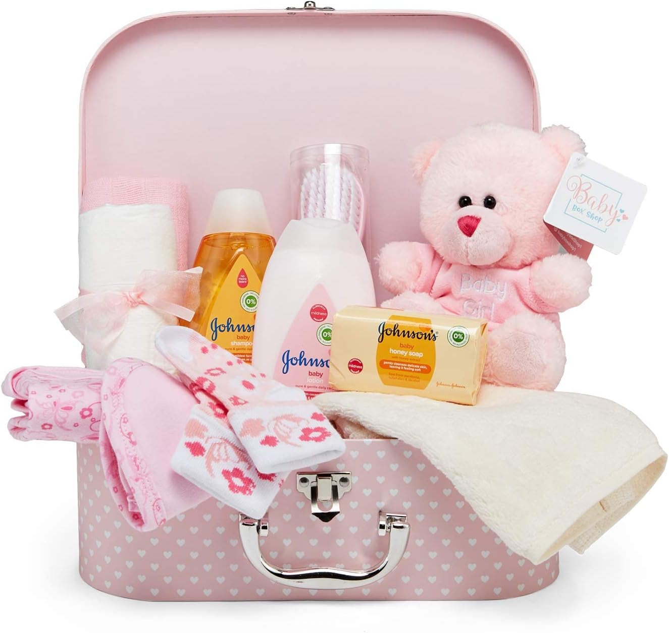 Baby Newborn Baby Gifts - Baby Hamper Cream Includes Baby Essentials for Newborn, Teddy Bear, New Born Baby Essentials, New Baby Gifts