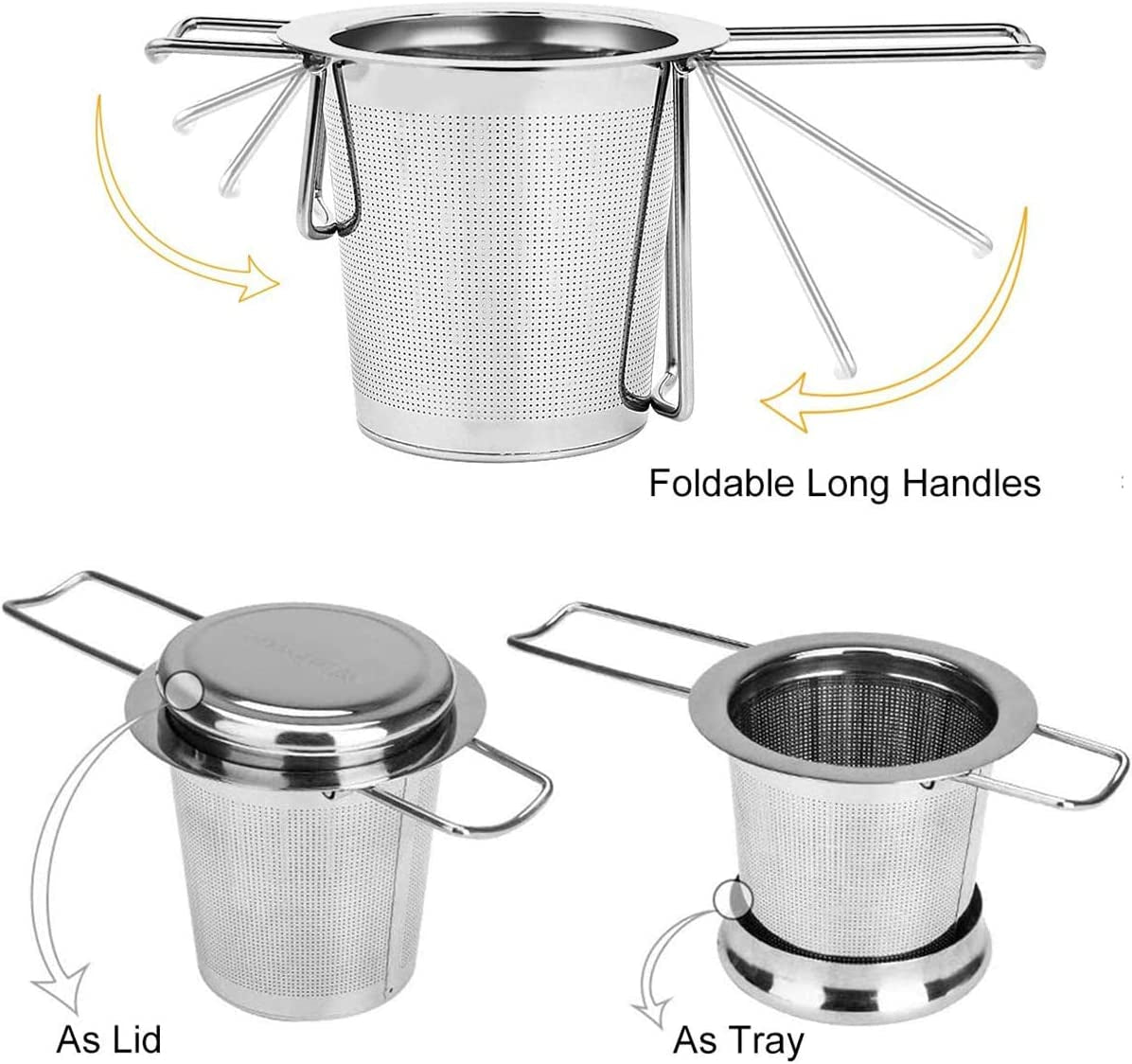 Tea Infuser, 304 Stainless Steel Tea Strainer with Lid and Foldable Handle, Tea Filter for Teapots Cups Mugs to Brewing Steeping Loose Leaf, 1 Pack