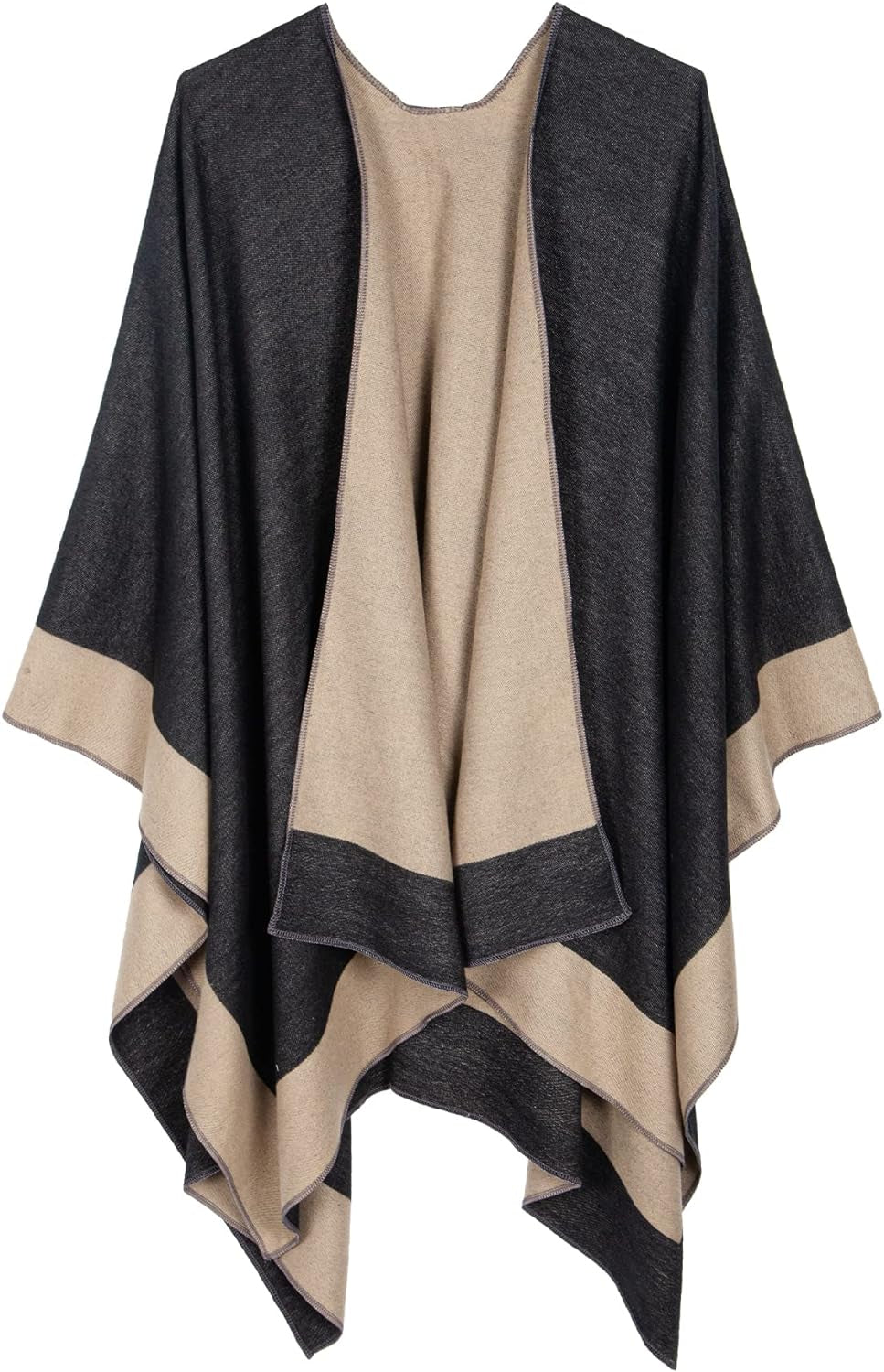 Ladies Printed Poncho Cape Reversible Oversized Shawl Wrap Open Front Cardigans for Women