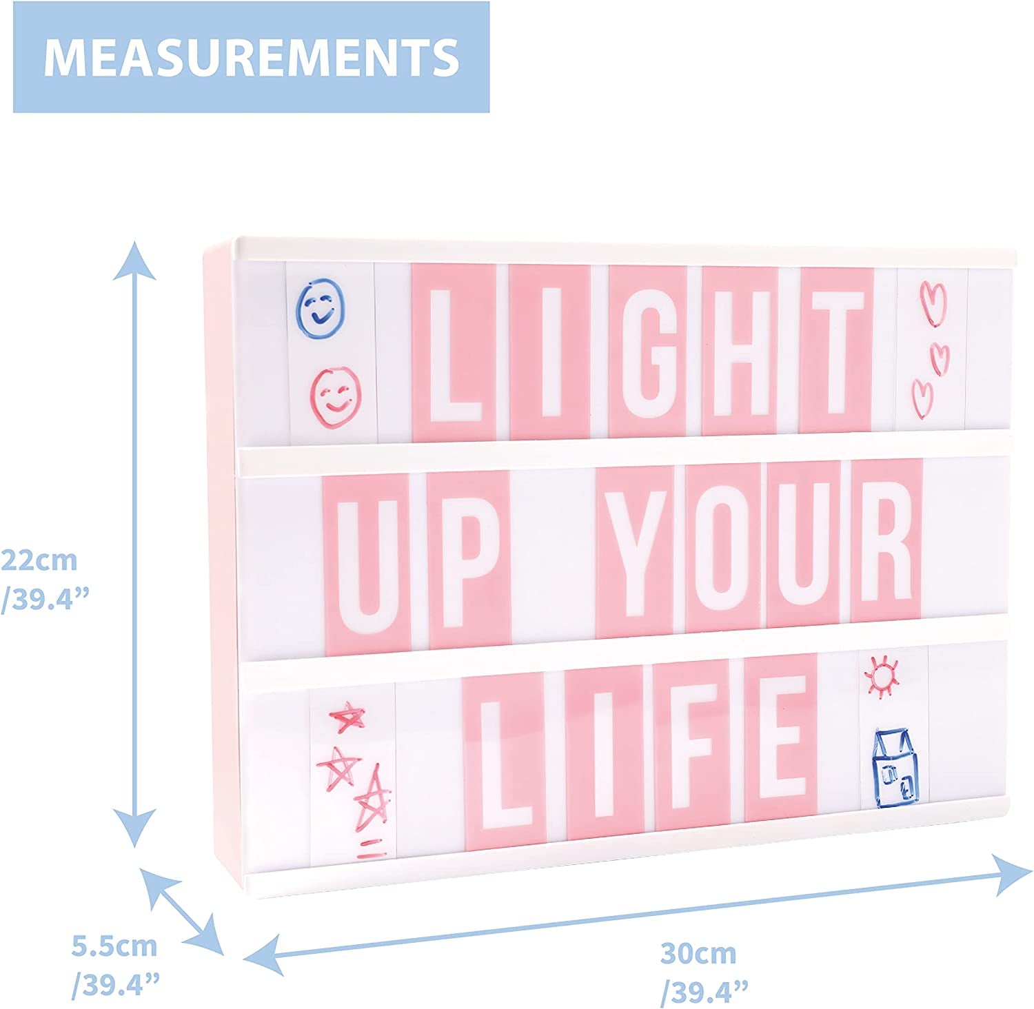 Cinema Light Box with 425 Letters | Emojis & Symbols & 3 Markers | USB Cable Cinematic Led Light Box Pink for Girls Boys Home Decoration | Novelty Gift Weddings Christmas Birthdays (Pink)