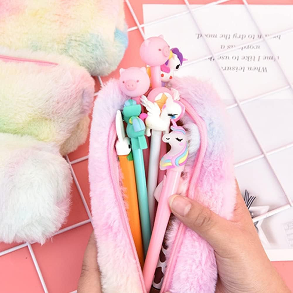 Plush Rainbow Cosmetic Bag Fluffy Soft Handbag Small Pouch Purse Zipper Toiletry Organizer Storage Beauty Makeup Travel Accessory for Teen Girls