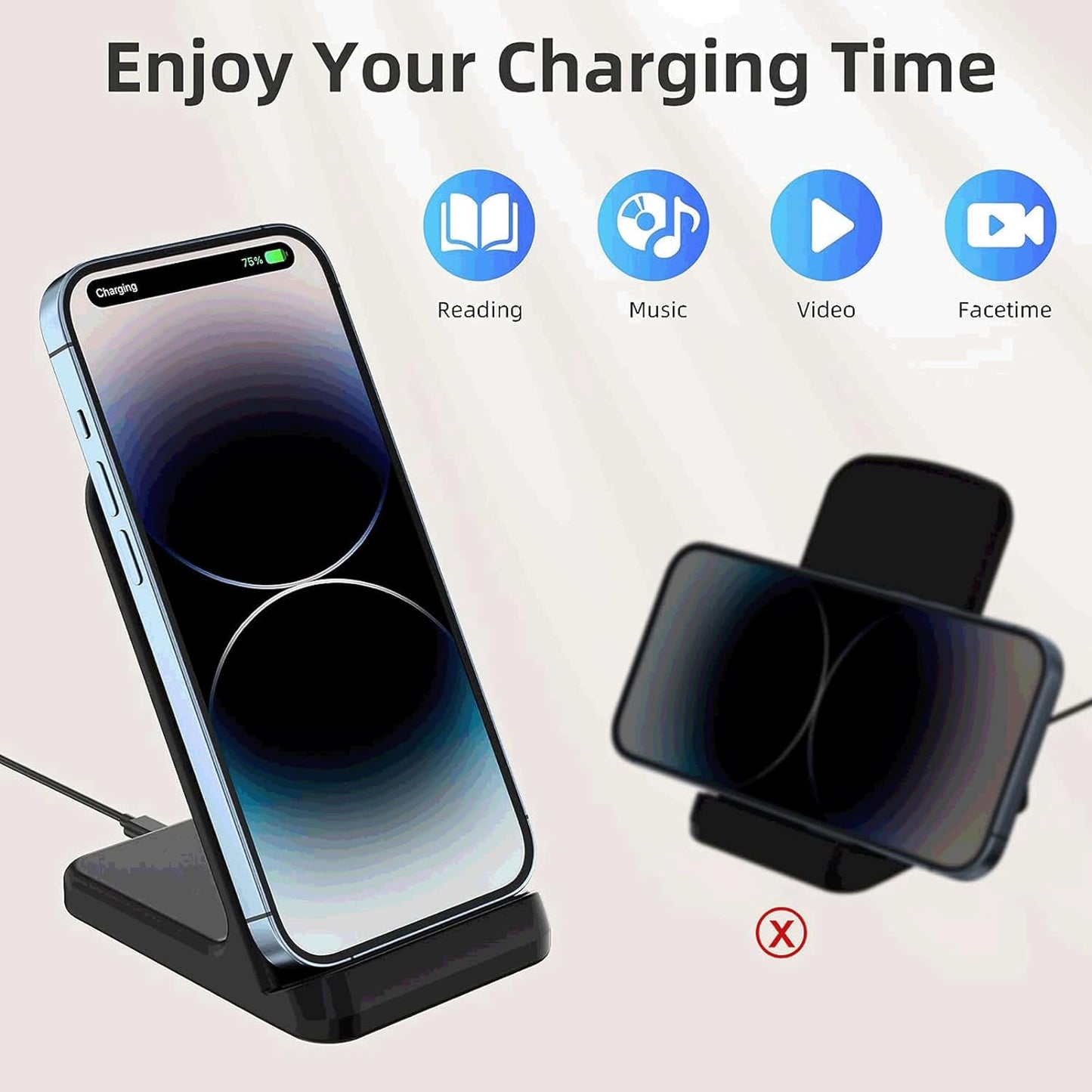 Wireless Charger,  Wireless Charging Stand for Iphone 15/14/13/12/11/XS Max/Xr/X/8 Plus, Wireless Charger Stand Dock Phone Mobile Charger for Samsung Galaxy S23 S22 S21 Note 20(No AC Adapter)