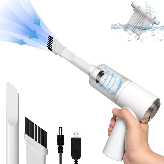 Mini Car Vacuum Cleaner Cordless, Rechargeable 50W 6000PA Handheld Vacuum Cleaner with LED Light for Car/Pet/Keyboard/Computer/Desk/Drawer Cleaning (WHITE)