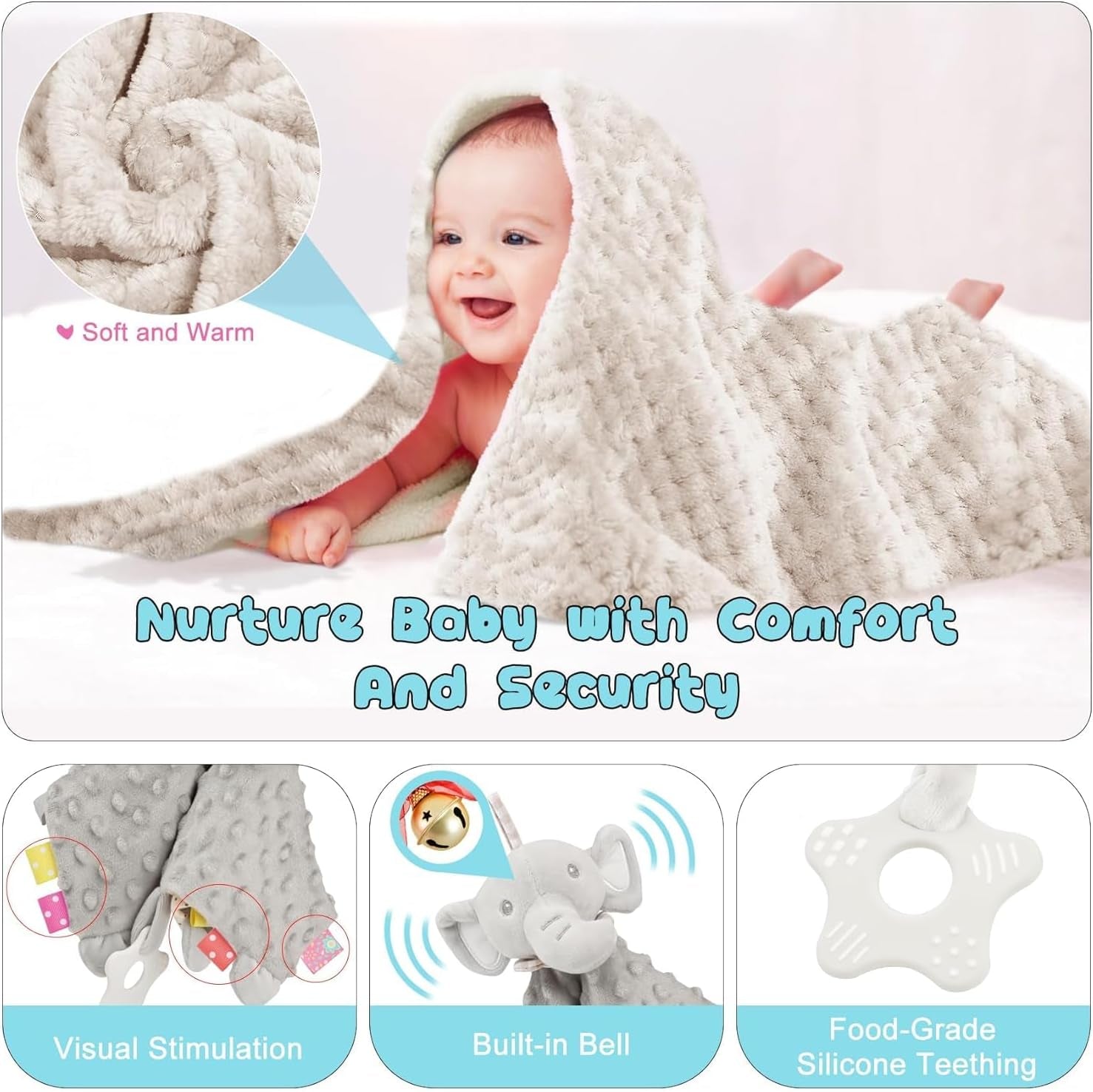 Newborn Baby Shower Gifts Set: 9PCS Boy Gifts Hamper Including Baby Blankets&Baby Bibs&Baby Socks and More - Unisex New Born Box Personalised Boy Presents