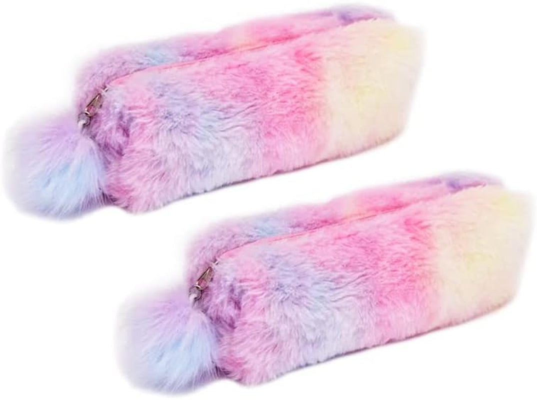 Plush Rainbow Pencil Case for Girls Pencil Pouch for Girls Fluffy Pencil Case Cute Rainbow Pencil Holder Soft Pencil Case Fluffy Pencil Bag Makeup Pouch Large Capacity School Supplies for Kids