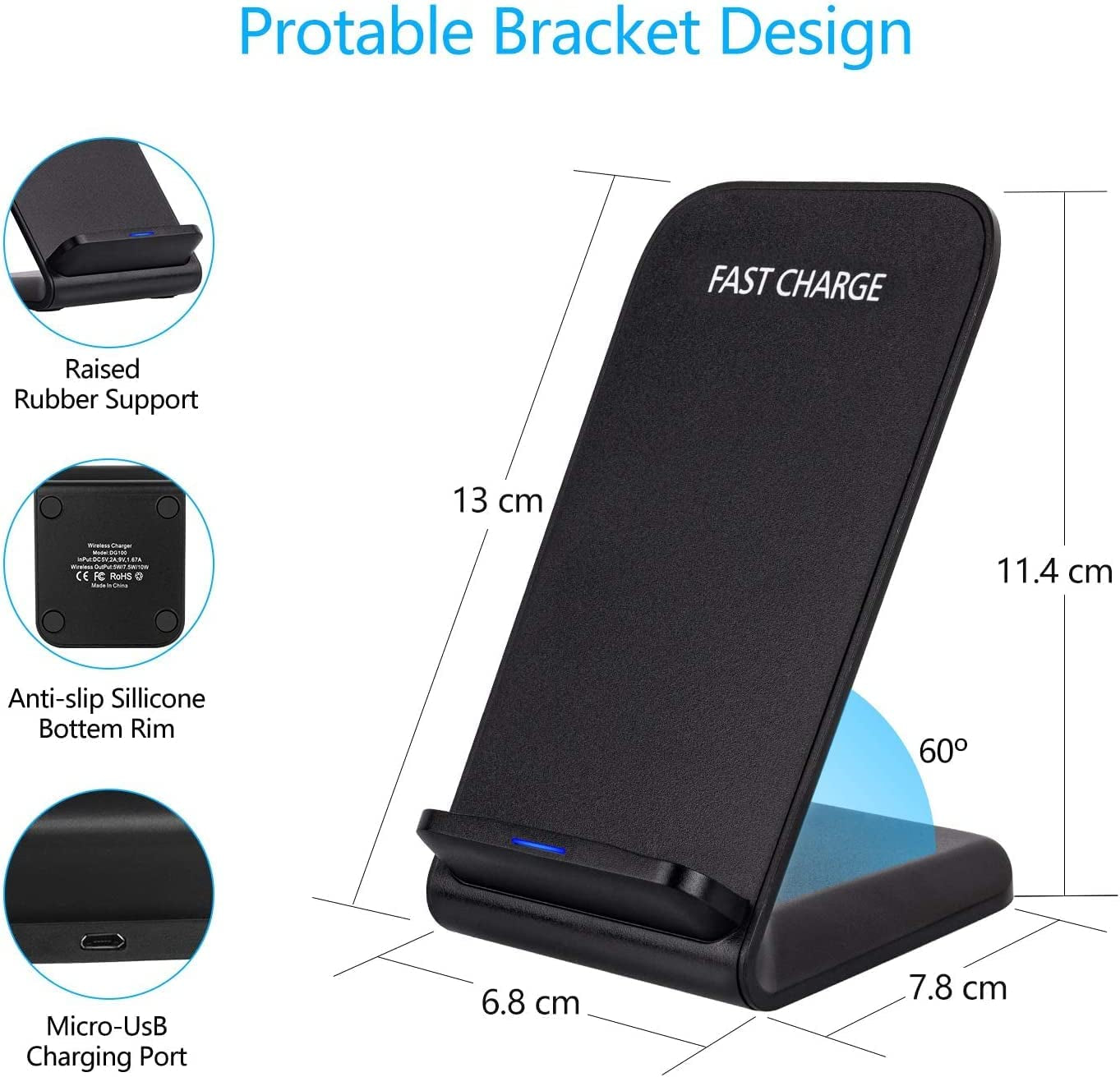 Wireless Charger for Samsung Galaxy S23/S22/S21/S20/S10/S10+/S9+/S9/S8/S7 Note 20/10, 7.5W Fast Qi Certified Wireless Mobile Phone Charging Stand