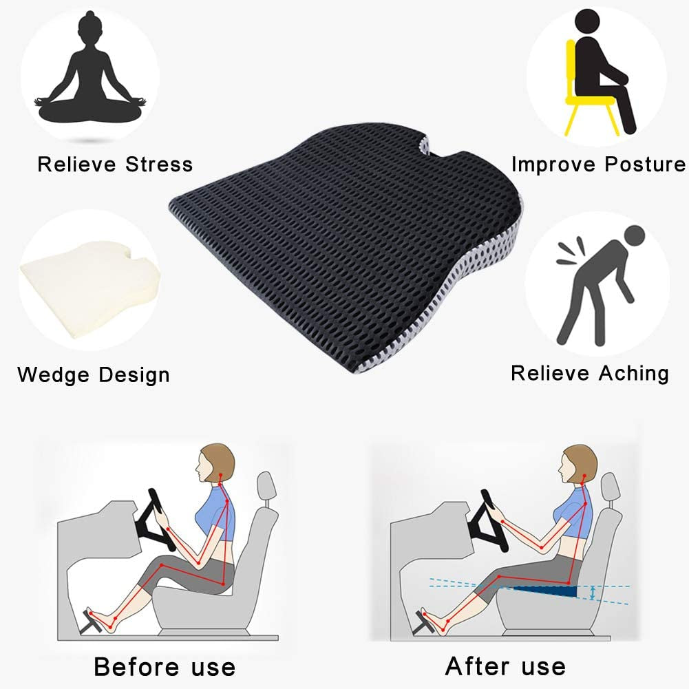 YJWAN Car Wedge Seat Cushion for Car Driver Seat Office Chair Wheelchairs Coccyx Support Tailbone Pain Relief Memory Foam Seat Cushion