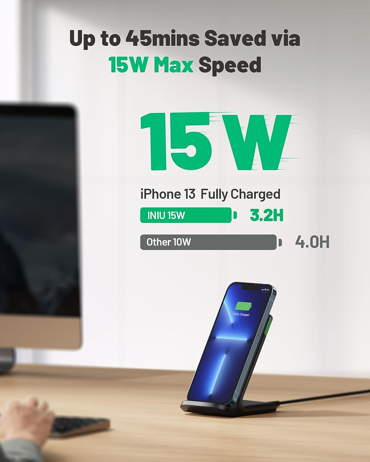 Wireless Charger, 15W Fast Wireless Charging Stand Qi Certified Sleep-Friendly Adaptive Light & Dual Charging Modes for Iphone 15 14 13 12 11 Pro Max XR plus Samsung S23 S22 Google Pixel LG Etc