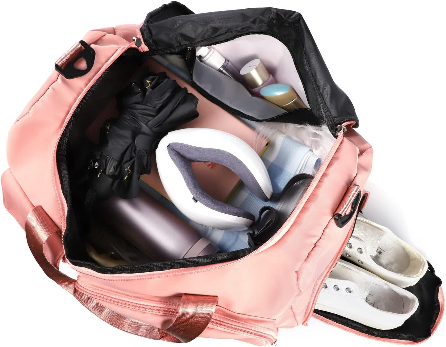 Travel Bag, Sports Duffel Bags Large Gym Bags Foldable Travel Holdalls Portable Carry Luggage Bags Large Capacity Holdall Bags for Women Men with Shoes Compartment(Pink)