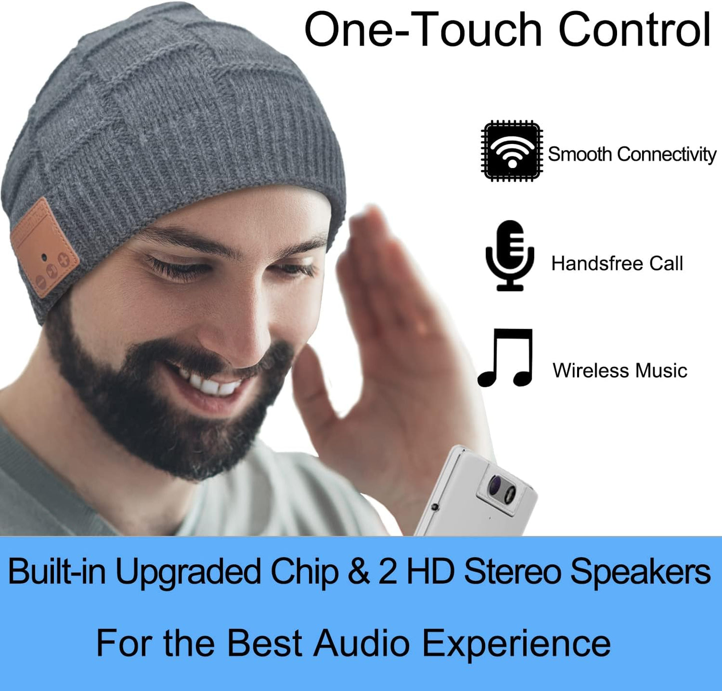Bluetooth Beanie Hat,Upgraded Hat Headphones Headset Winter Music Hat Knit Running Cap with Speakers & Mic Unique Christmas Tech Gifts for Women Mom Her Him Men Teens Boys Girls