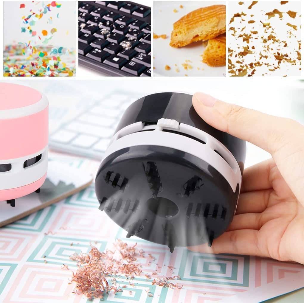 Mini Crumb Vacuum Cleaner Portable Desktop Sweeper Handheld Cordless Multifunction Cleaning for Home,Office, Cars，Pet Hairs No Battery Included (Black)