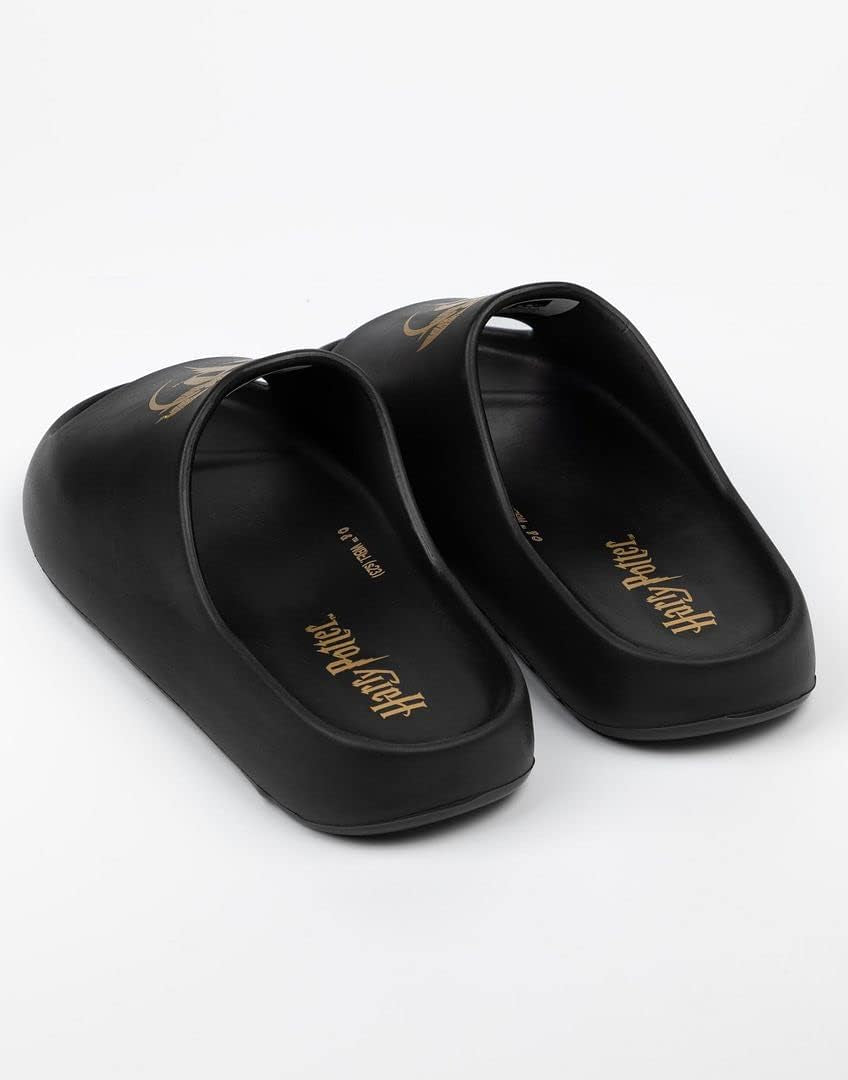 Sliders Ladies Womens | Black Moulded Sandals Golden Snitch HP Logo | Magical Summer Shoes Footwear