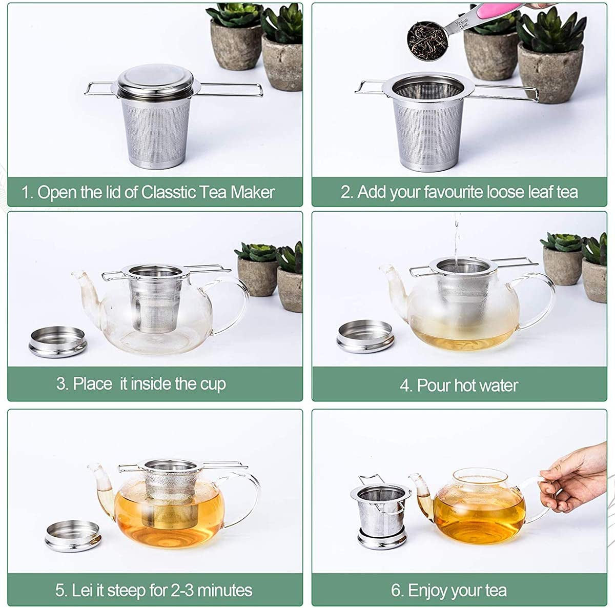 Tea Infuser, 304 Stainless Steel Tea Strainer with Lid and Foldable Handle, Tea Filter for Teapots Cups Mugs to Brewing Steeping Loose Leaf, 1 Pack