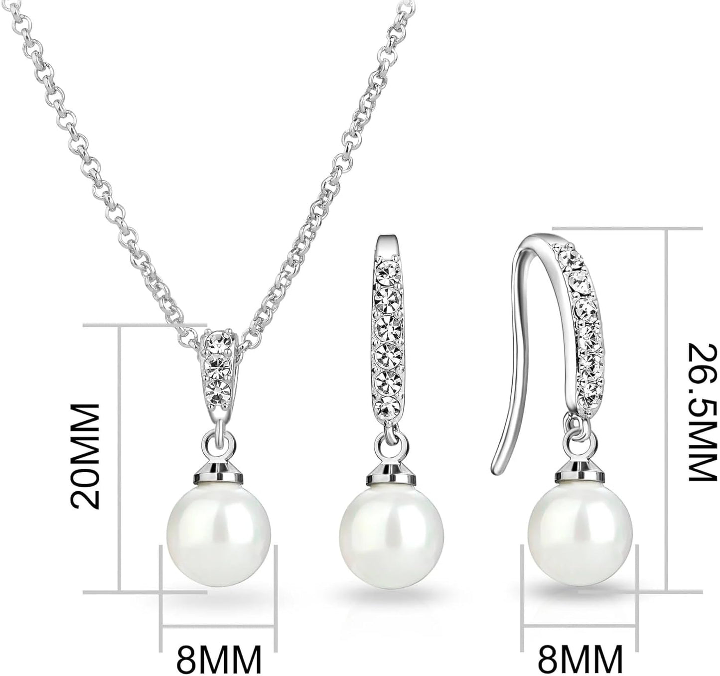 Silver Plated Pearl Drop Set Created with Zircondia® Crystals