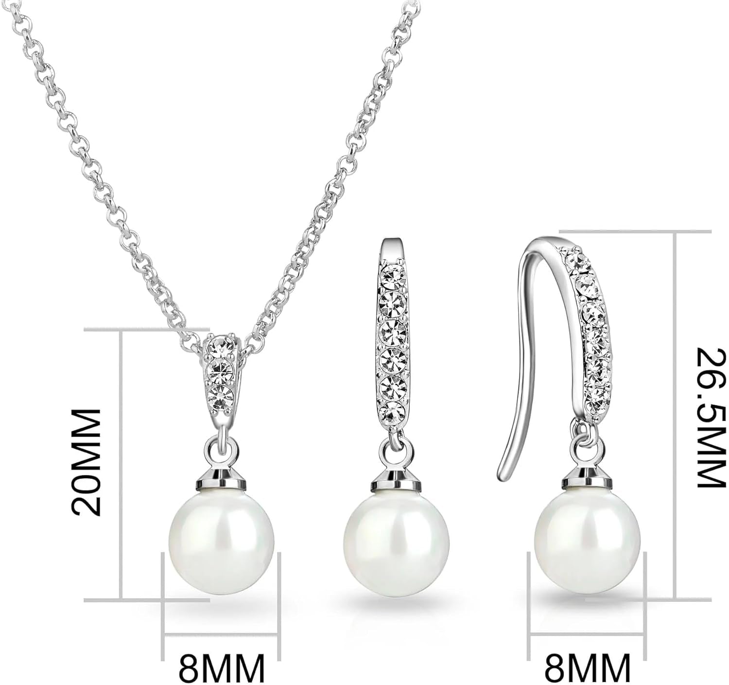 Silver Plated Pearl Drop Set Created with Zircondia® Crystals