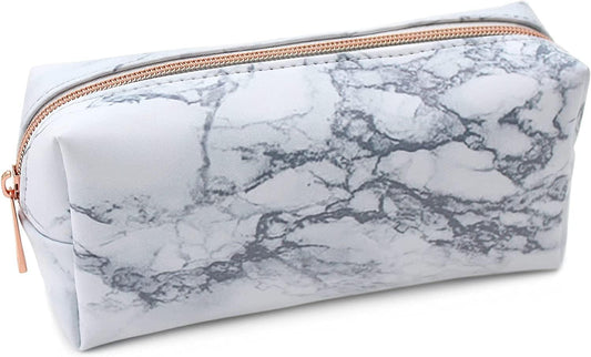 Fashion Stationery-White Marble Pencil Case for Women Girls Teenagers Make up Bags Ladies Cosmetic Bag or Gifts for Her for Girl