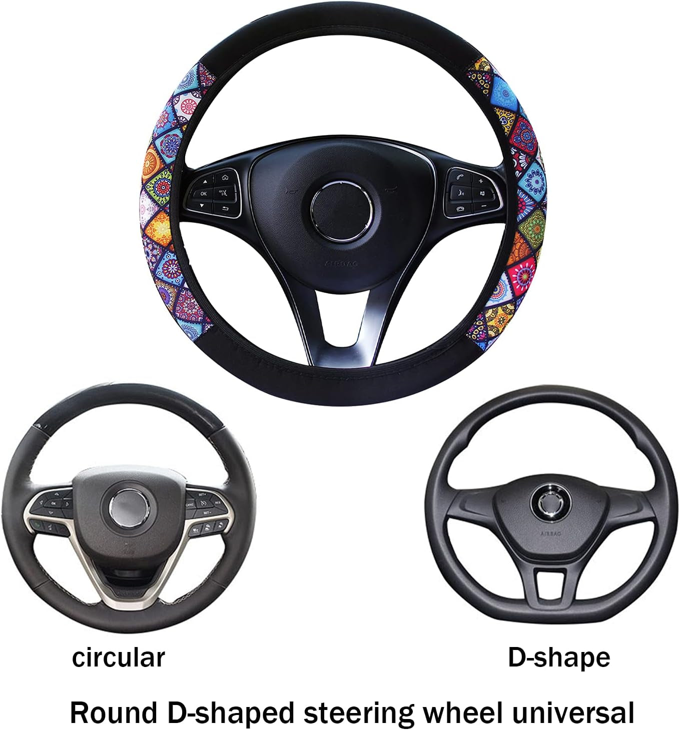 Steering Wheel Cover,Ethnic Style Coarse Flax Cloth Automotive Wheel Cover,Sweat Absorption Auto Car Wrap Cover,Anti-Slip Breathable Car Steering Wheel Protector for Car/Women,Fit Most Cars 15 Inch