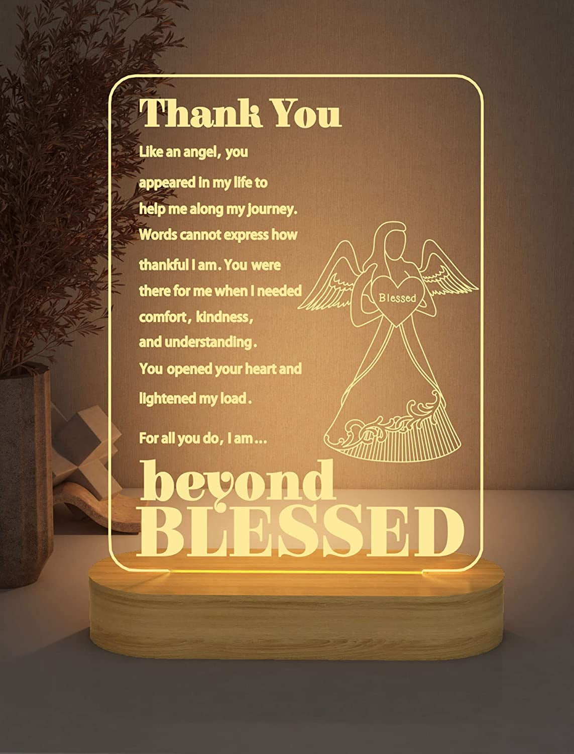 Thank You Gifts for Friends, 3D Lamp Illusion LED Night Light Thank You like an Angel beyond Blessed for Women Appreciation Thanksgiving Gift