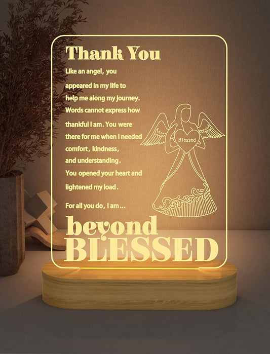 Thank You Gifts for Friends, 3D Lamp Illusion LED Night Light Thank You like an Angel beyond Blessed for Women Appreciation Thanksgiving Gift