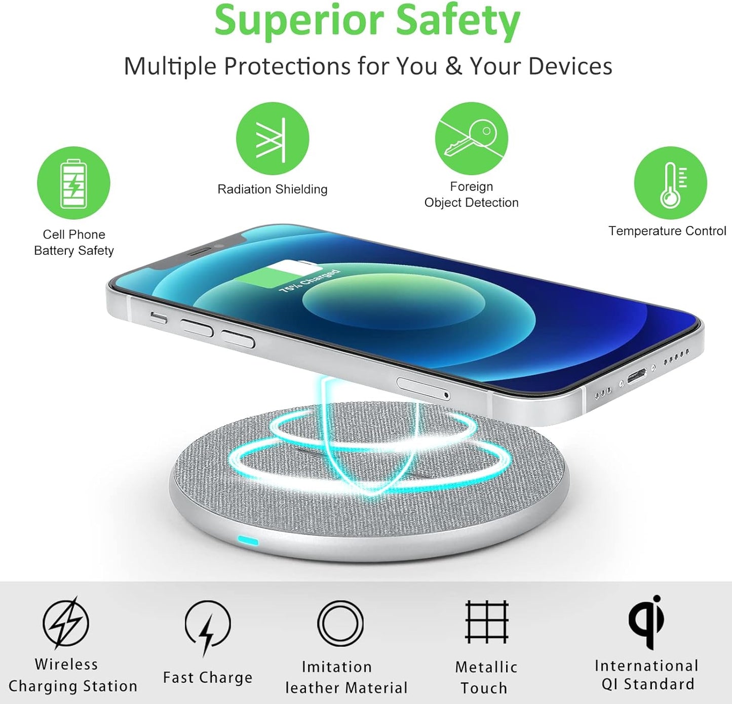 Wireless Charger for Iphone 15/14/13 Pro Max/12/11/Xs Max/Xr/X/8 Plus,15W Max Fast Charging Pad for Samsung Galaxy S22/S21/S20/S10/S9/S8, Huawei P30 Pro,5W All Qi-Enabled Phones Airpods Pro