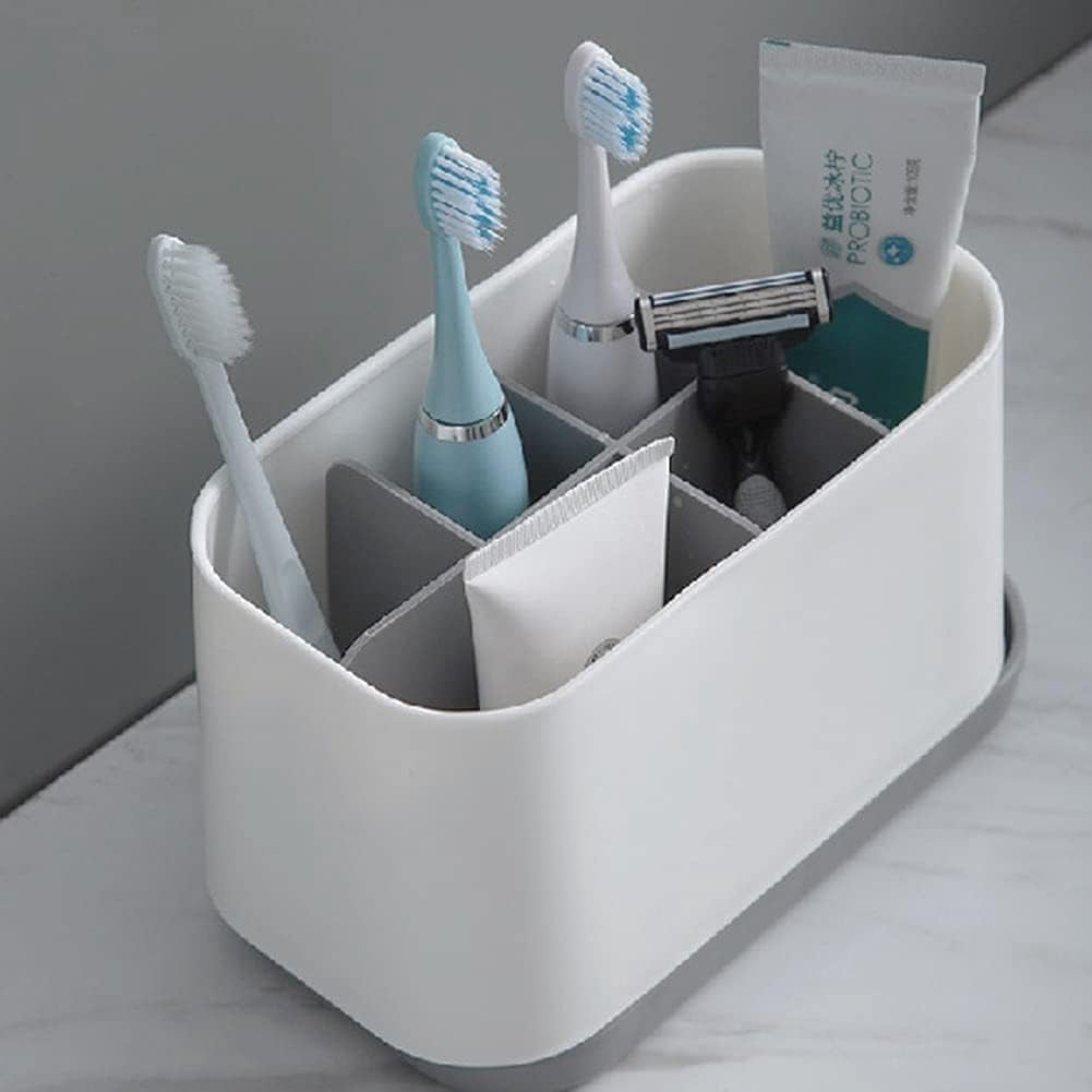 Toothbrush Holder for Bathroom, Toothbrush Caddy, Toothpaste Stand, Plastic, White