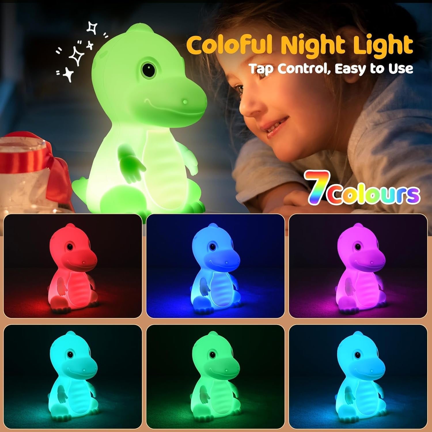 Dinosaurs Night Light for Kids 30Min Timer Control, Silicone Touch Bedroom Baby Night Lamp, Rechargeable Battery LED Nursery Nightlight, Cute Room Decor Gift for Women Baby (Green)