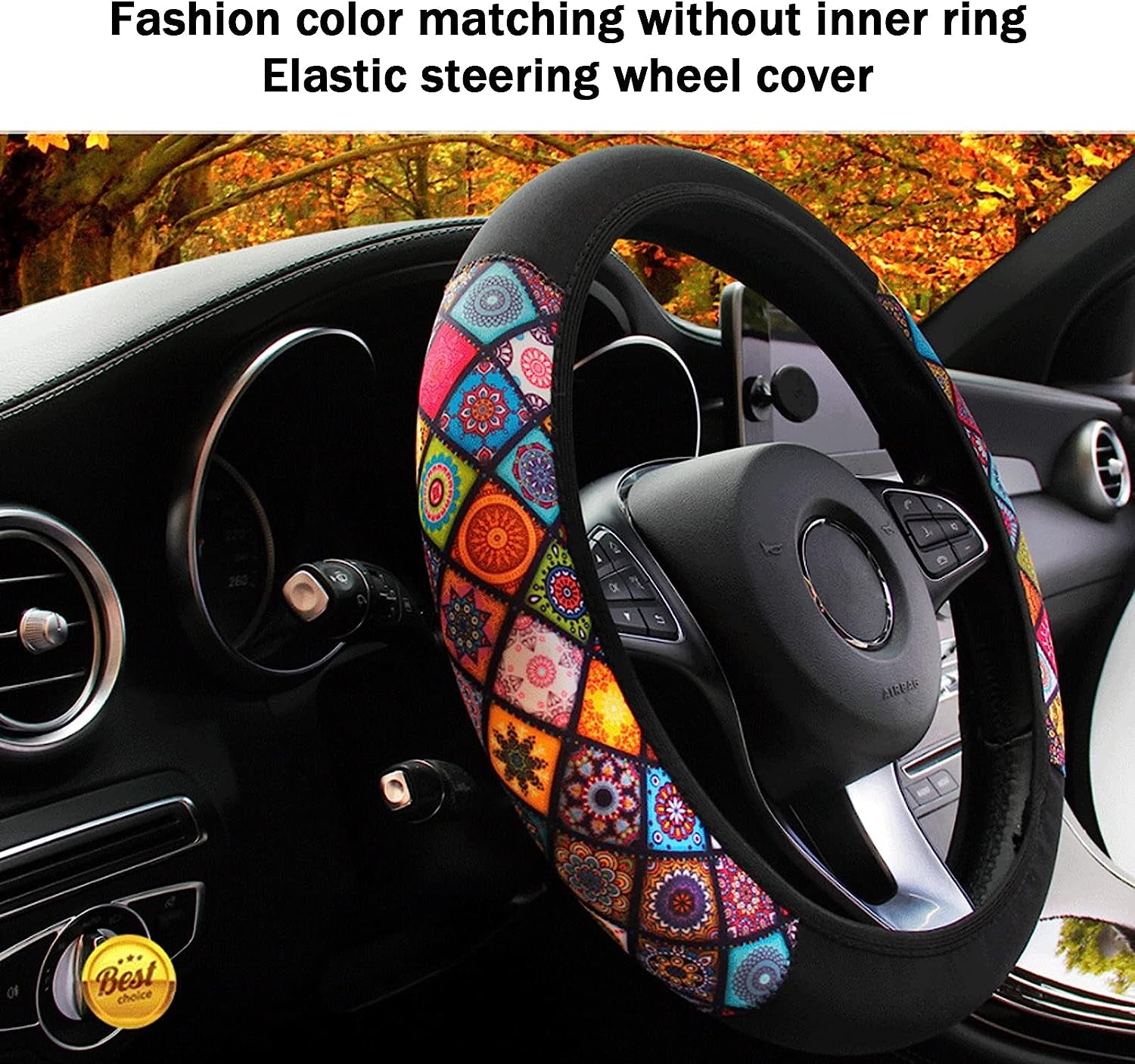 Steering Wheel Cover,Ethnic Style Coarse Flax Cloth Automotive Wheel Cover,Sweat Absorption Auto Car Wrap Cover,Anti-Slip Breathable Car Steering Wheel Protector for Car/Women,Fit Most Cars 15 Inch