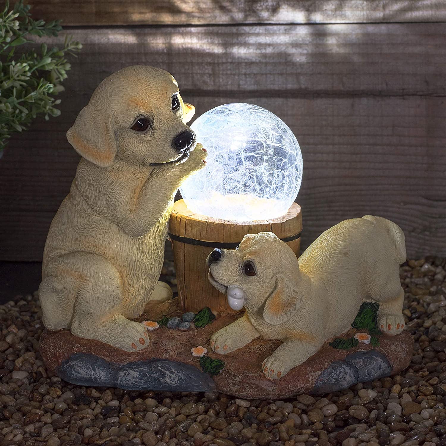 Solar Labrador Dogs Garden Ornaments | Solar Ornaments | Solar Powered Crackle Ball Light | Garden Decorations Solar Animal | Labrador Ornaments Garden Décor